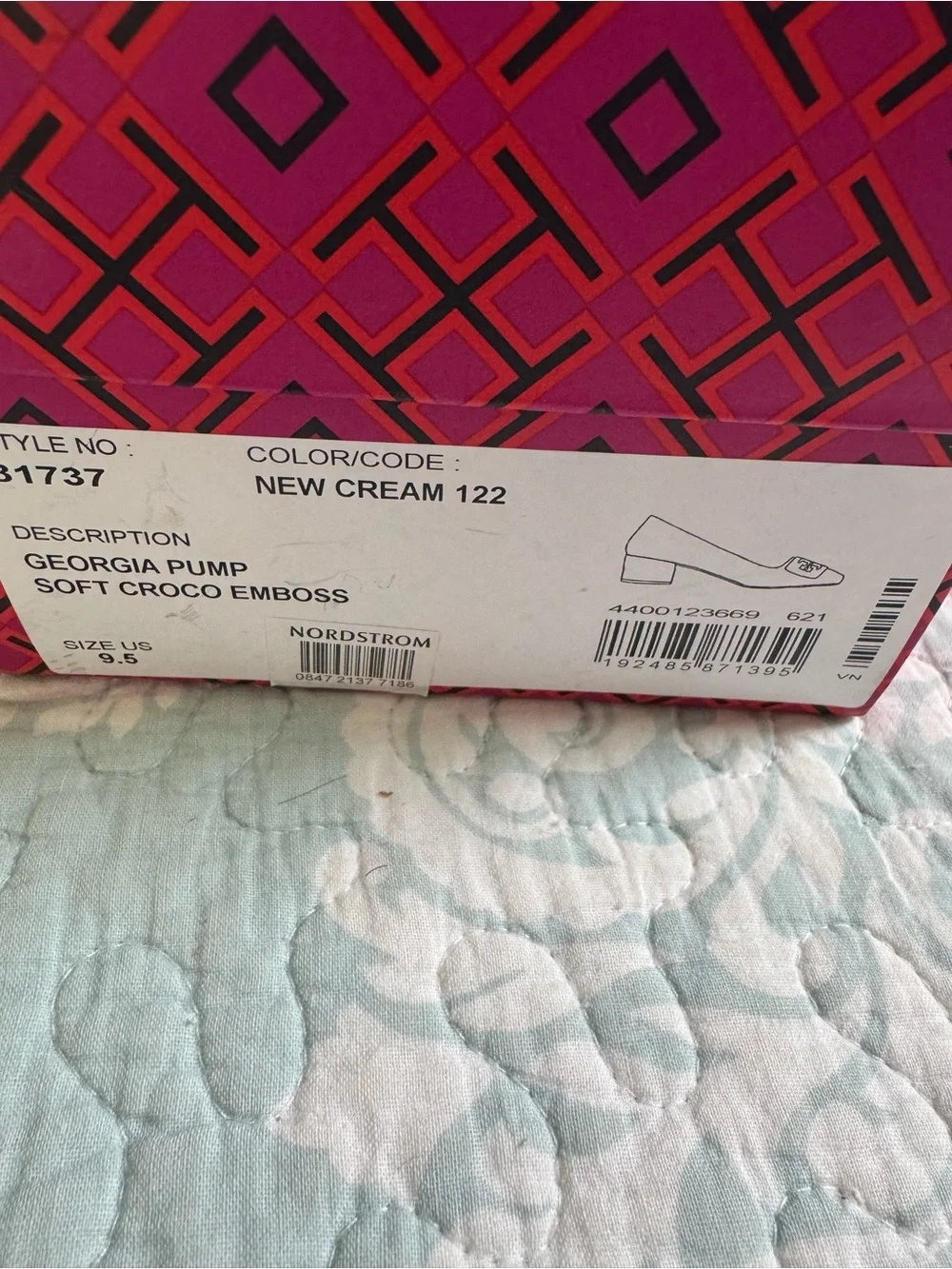 Tory Burch Cream Croc-Embossed Logo Heels